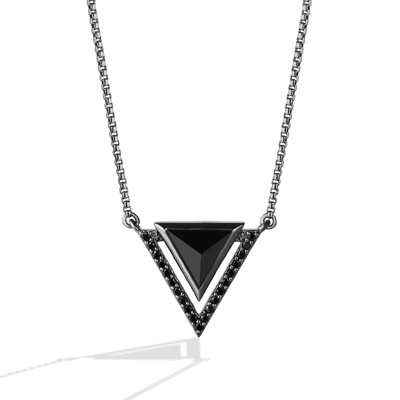 DARK ARMOR WOMEN'S NECKLACE 1/6 CT.TW. Black Diamonds and Onyx Silver with Black Rhodium