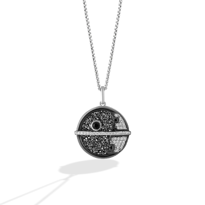 DEATH STAR™ WOMAN'S PENDANT in Sterling Silver with Black Rhodium and 1/5 CT.TW. Black and White Diamonds