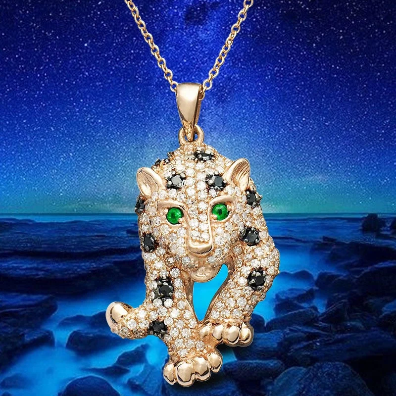 Iced-Out Gold Plated Petite Leopard Pendant Necklace 18"