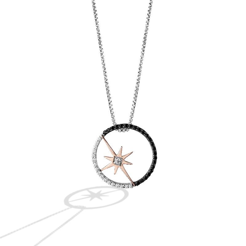 GUARDIANS OF LIGHT WOMEN'S PENDANT 1/4 CT.TW. Black and White Diamonds Silver and 10K Rose Gold