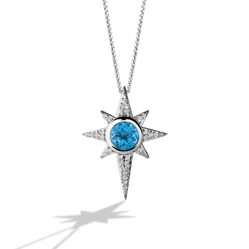 KYBER CRYSTAL RADIANCE MEN'S/WOMEN'S PENDANT  1/3CT.TW. White Diamonds and Swiss Blue Topaz Silver