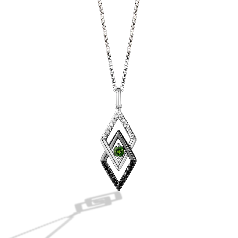 LIGHT X DARK WOMEN'S PENDANT                                      1/5 CT.TW. Black and White Diamonds chrome diopside Silver and Black Rhodium