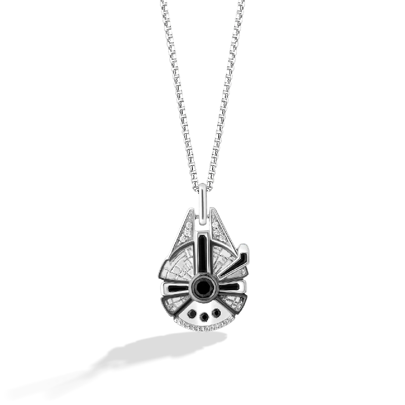 MILLENNIUM FALCON PENDANT with 1/20 CT.TW. Diamonds, Black Onyx in Sterling Silver with Black Rhodium