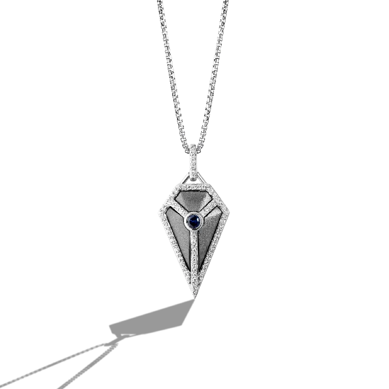 THE STAR DESTROYER WOMEN'S PENDANT 1/6 CT.TW. White Diamonds Genuine Blue Sapphire Silver